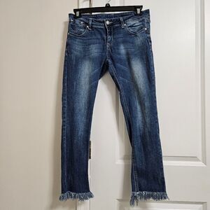 Grace In LA Skinny Ankle Frayed Hem Jeans Women's 30 (31x28) Blue Low-Rise VGUC